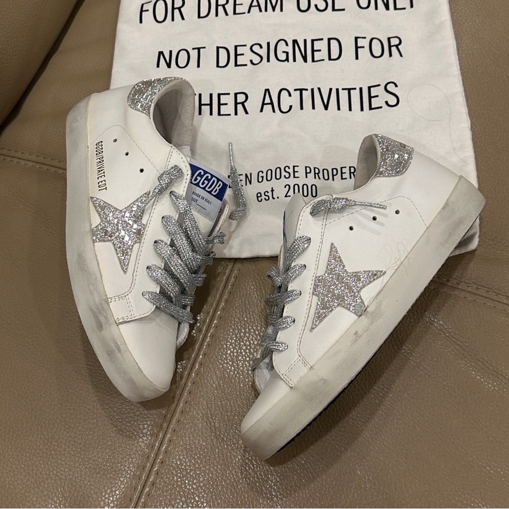 Brand New Exclusive Golden Goose Sparkling Silver Super-Star Sneakers